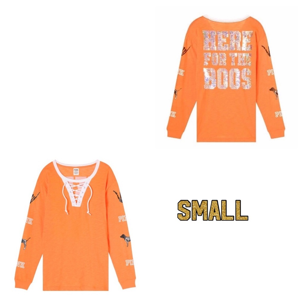 Victoria’s Secret PINK "HERE FOR THE BOOS" Bling Lace Up Shirt